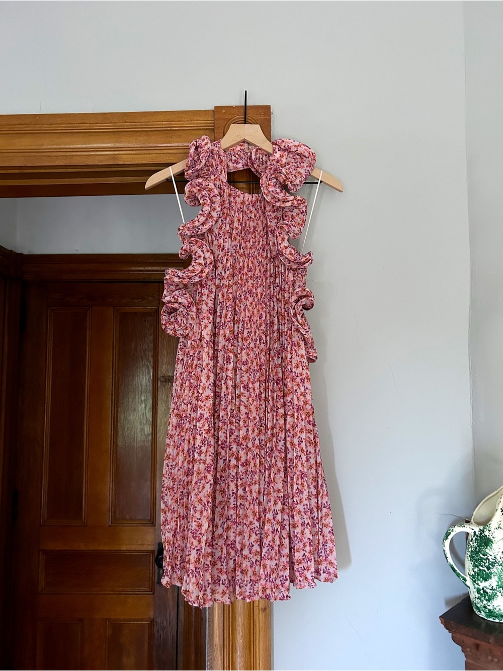 AMUR Ruffled Halter Pleated Mimi Dress